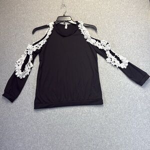 Elegant Black Lace Trim Women's Top